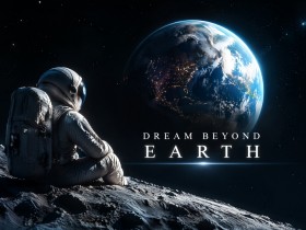 Dream Beyond Earth – Modernes Wandbild oder Fine Art Print mit Astronaut und Erde