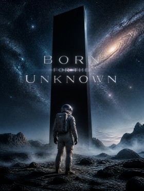 Born for the Unknown – Modernes Wandbild oder Fine Art Print mit Astronaut und Monolith