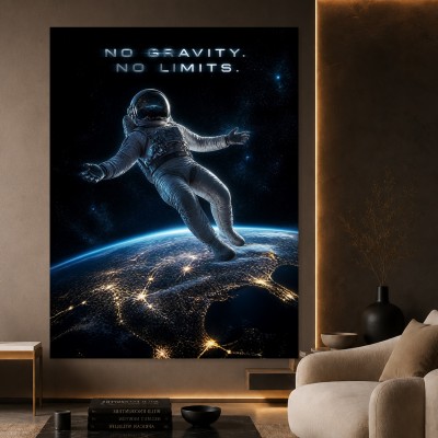 No Gravity No Limits – Modernes Wandbild oder Canvas Print mit Astronaut im All