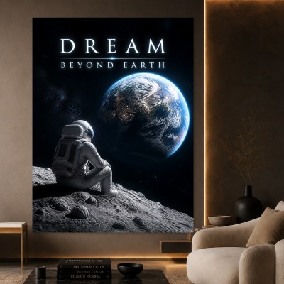 Dream Beyond Earth – Modernes Wandbild oder Fine Art Print mit Astronaut und Erde