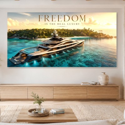 Luxusyacht am Tropenstrand als Acrylbild oder Poster