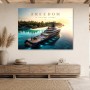 Luxus-Yacht bei Sonnenuntergang, Acrylbild oder Kunstdruck