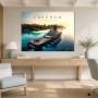 Luxus-Yacht bei Sonnenuntergang, Acrylbild oder Kunstdruck