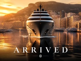 Luxus Yacht vor Küstenstadt als Wandbild oder Fine Art Print
