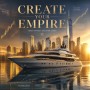 Luxusyacht vor Skyline, Wandbild oder Fine Art Print im Goldton