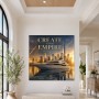 Luxusyacht vor Skyline, Wandbild oder Fine Art Print im Goldton