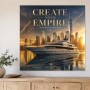 Luxusyacht vor Skyline, Wandbild oder Fine Art Print im Goldton