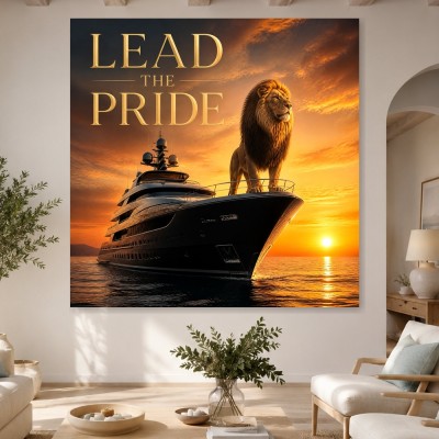 Löwenmotiv auf Luxusjacht als Wandbild oder Kunstdruck