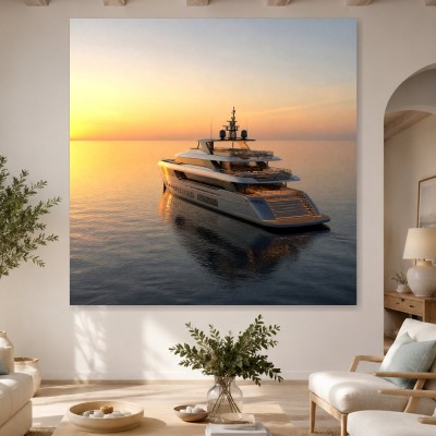 Luxusyacht bei Sonnenuntergang als Acrylbild oder Gallery Print