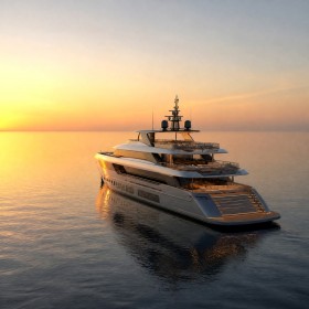 Luxusyacht bei Sonnenuntergang als Acrylbild oder Gallery Print