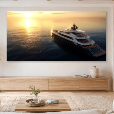 Luxusyacht bei Sonnenuntergang als Wandbild oder Fine Art Print