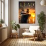 Löwe auf Yacht im Sonnenuntergang, luxuriöses Wandbild oder Acrylbild