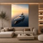 Luxusyacht bei Sonnenaufgang, Acrylbild oder Leinwand