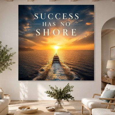 Maritimes Sonnenuntergangsboot als Wandbild oder Poster mit inspirierendem Text