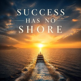 Maritimes Sonnenuntergangsboot als Wandbild oder Poster mit inspirierendem Text