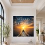 Maritimes Sonnenuntergangsboot als Wandbild oder Poster mit inspirierendem Text