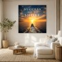 Maritimes Sonnenuntergangsboot als Wandbild oder Poster mit inspirierendem Text