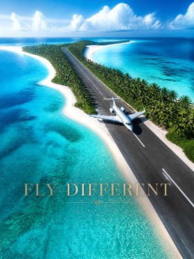 Exotische Inselpiste mit Flugzeug, Poster oder Leinwand für Reisegefühl
