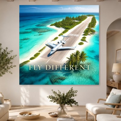 Tropische Landebahn als Wandbild oder Poster mit Flugzeug