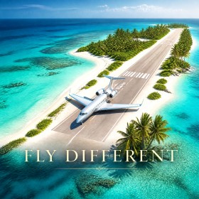 Tropische Landebahn als Wandbild oder Poster mit Flugzeug