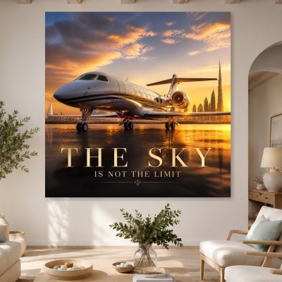 Luxuriöses Flugzeug bei Sonnenuntergang, Leinwand oder Acrylbild