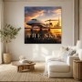 Luxuriöses Flugzeug bei Sonnenuntergang, Leinwand oder Acrylbild