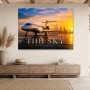 Luxus Wandbild oder Acrylbild mit Jet vor Skyline bei Sonnenuntergang