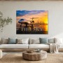 Luxus Wandbild oder Acrylbild mit Jet vor Skyline bei Sonnenuntergang