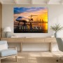 Luxus Wandbild oder Acrylbild mit Jet vor Skyline bei Sonnenuntergang