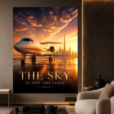 Luxus Wandbild oder Fine Art Print mit Flugzeug und Skyline