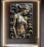 Elegantes Leinwandbild mit goldener Frauenfigur und geschwungenen Formen