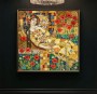 Leinwandbild mit floraler Frauenfigur in goldener Ornamentik
