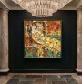 Leinwandbild mit floraler Frauenfigur in goldener Ornamentik