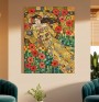 Leinwandbild mit floralem Frauenmotiv in Gold und Rot