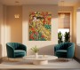 Leinwandbild mit floralem Frauenmotiv in Gold und Rot