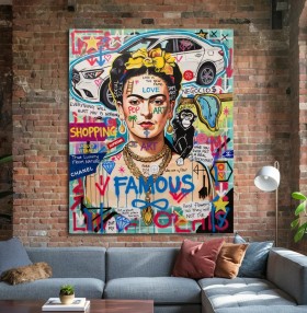 Pop Art Leinwandbild mit Porträt, Schriftzügen und urbanen Symbolen Pop Art Leinwandbild mit Porträt, Schriftzügen und urbanen Symbolen