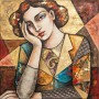 Leinwandbild mit dekorativem Frauenporträt in Patchwork-Optik