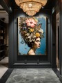 Leinwandbild Frau mit Blumenkrone und Schmetterlingen