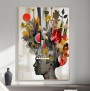 Abstraktes Leinwandbild mit floralen Formen und surrealem Porträt