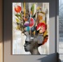 Abstraktes Leinwandbild mit farbigen Blüten und Profil
