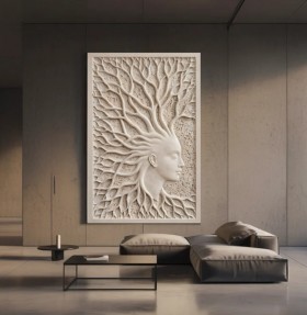 Relief Wandbild mit stilisiertem Frauenprofil und Baumkrone Relief Wandbild mit stilisiertem Frauenprofil und Baumkrone