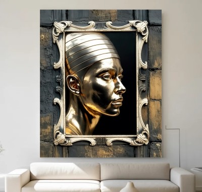 Elegantes Leinwandbild mit goldener Frauenbüste im Ornamentrahmen