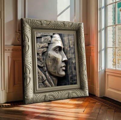 Skulpturale Profilstudie als Leinwandbild in Grau und Beige