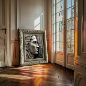 Skulpturale Profilstudie als Leinwandbild in Grau und Beige Skulpturale Profilstudie als Leinwandbild in Grau und Beige
