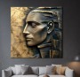 Abstraktes Leinwandbild mit skulpturalem Profil in Gold und Schwarz