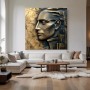 Abstraktes Leinwandbild mit skulpturalem Profil in Gold und Schwarz