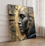Abstraktes Leinwandbild mit skulpturalem Frauenprofil in Gold und Schwarz