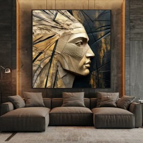 Abstraktes Wandbild mit plastischem Profil in Gold und Schwarz Abstraktes Wandbild mit plastischem Profil in Gold und Schwarz