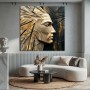 Abstraktes Wandbild mit plastischem Profil in Gold und Schwarz