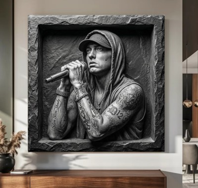 Monochromes Porträt eines tätowierten Sängers als Leinwandbild 3D